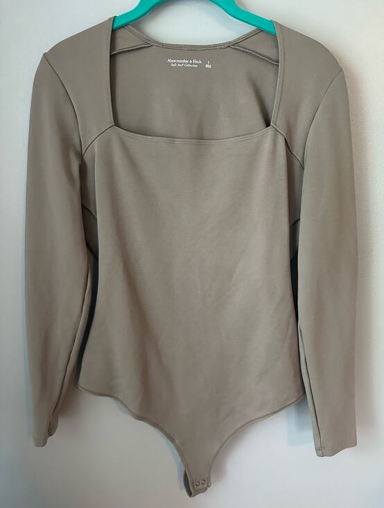 Abercrombie & Fitch Tops - Abercrombie & Fitch Long Sleeve Square Neck Taupe Bodysuit Size Large